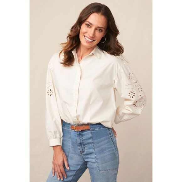 Matilda Jane Tops - NWT Ivory Sz Small Embroidered Sleeve UNDER CANVAS Blouse GOOD HART MATILDA JANE